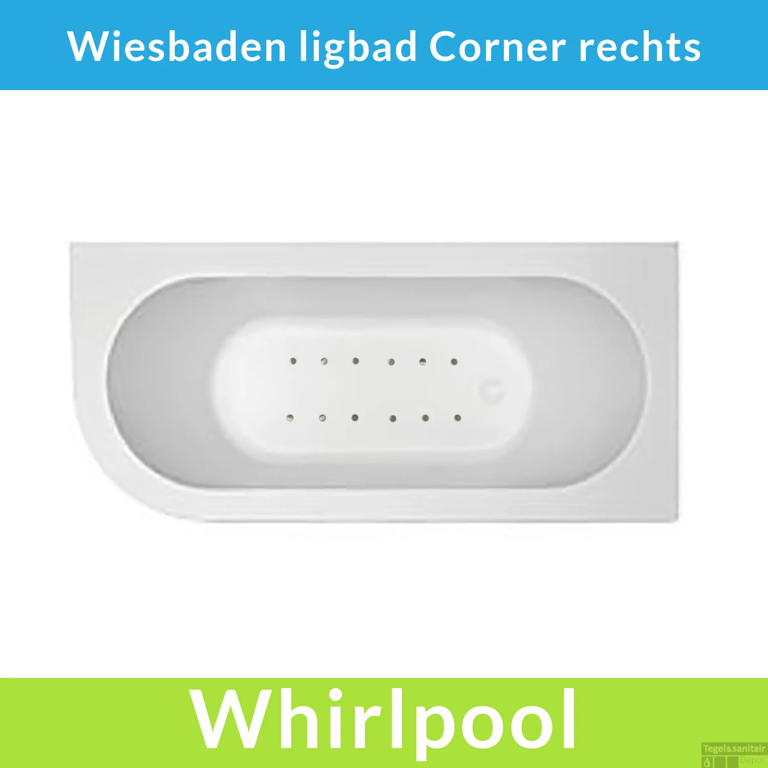 Hoekbad Whirlpool Wiesbaden Corner 180x80x58 Cm Luchtsysteem Met RVS Jets En Waste Rechts Wit