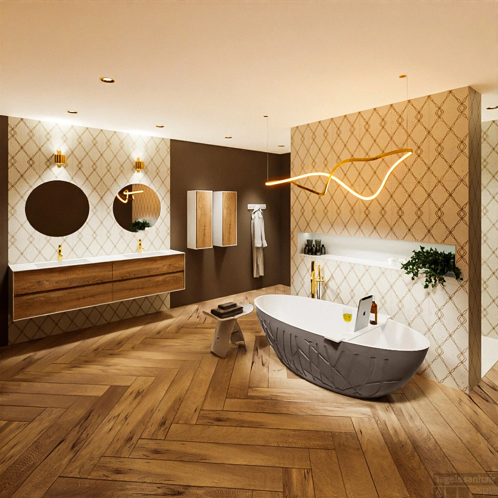 HOLM Vrijstaand Bad 180x85cm Kleur Smoke / Talc 4 HOLM Vrijstaand Bad 180x85cm Kleur Smoke / Talc - Afbeelding 2