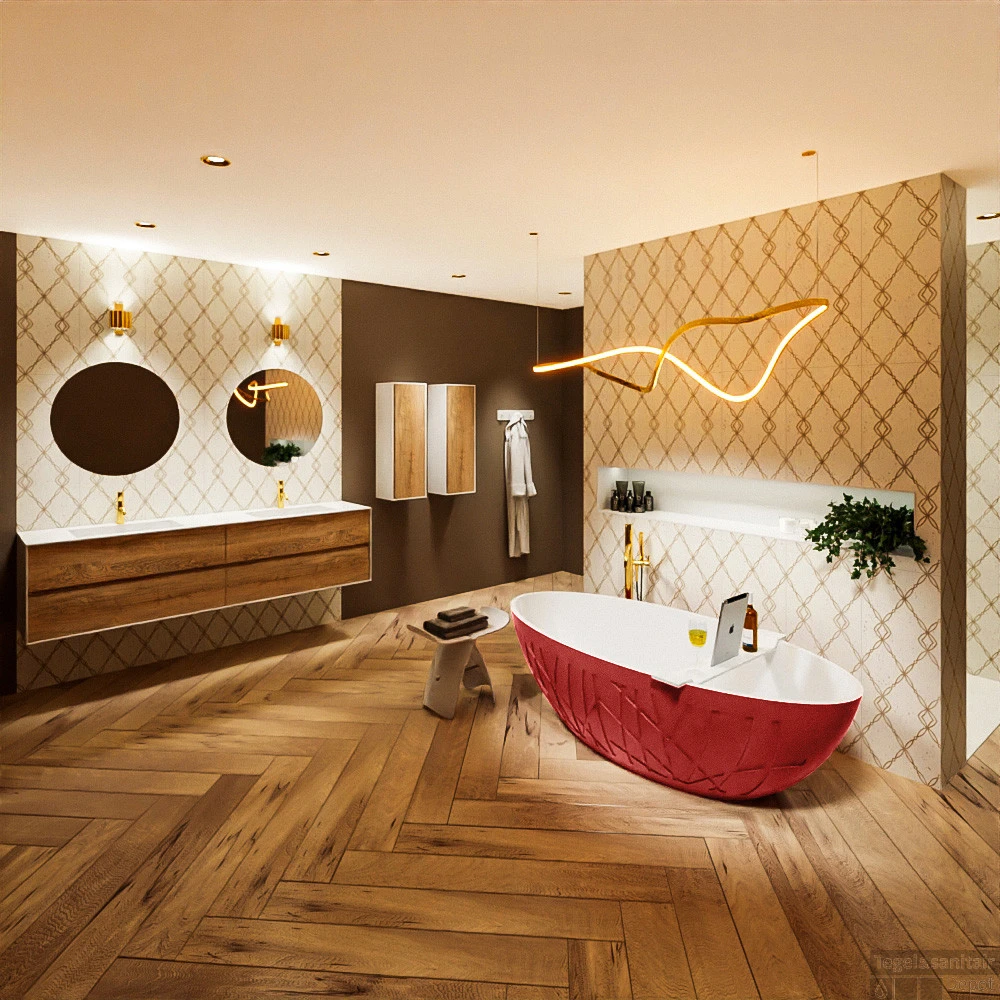 HOLM Vrijstaand Bad 180x85cm Kleur Fire / Talc 4 HOLM Vrijstaand Bad 180x85cm Kleur Fire / Talc - Afbeelding 2