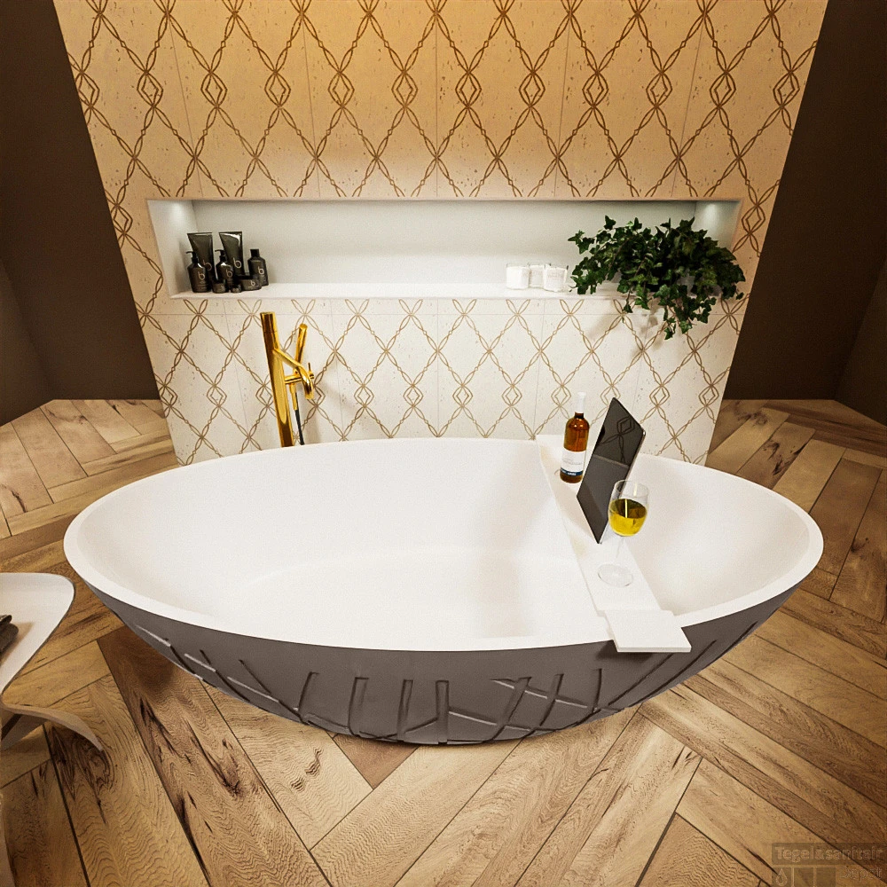 HOLM Vrijstaand Bad 180x85cm Kleur Smoke / Talc 6 HOLM Vrijstaand Bad 180x85cm Kleur Smoke / Talc - Afbeelding 4