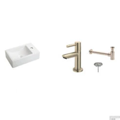 FonteinPack Houston Mat Wit Keramiek Rechts 37x23 Cm RVS (Keuze Uit 8 Kranen) -Sealkin Badkamermeubilair Winkel houstonrechtsmatwit shop 1