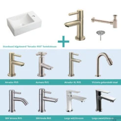 FonteinPack Houston Mat Wit Keramiek Rechts 37x23 Cm RVS (Keuze Uit 8 Kranen)