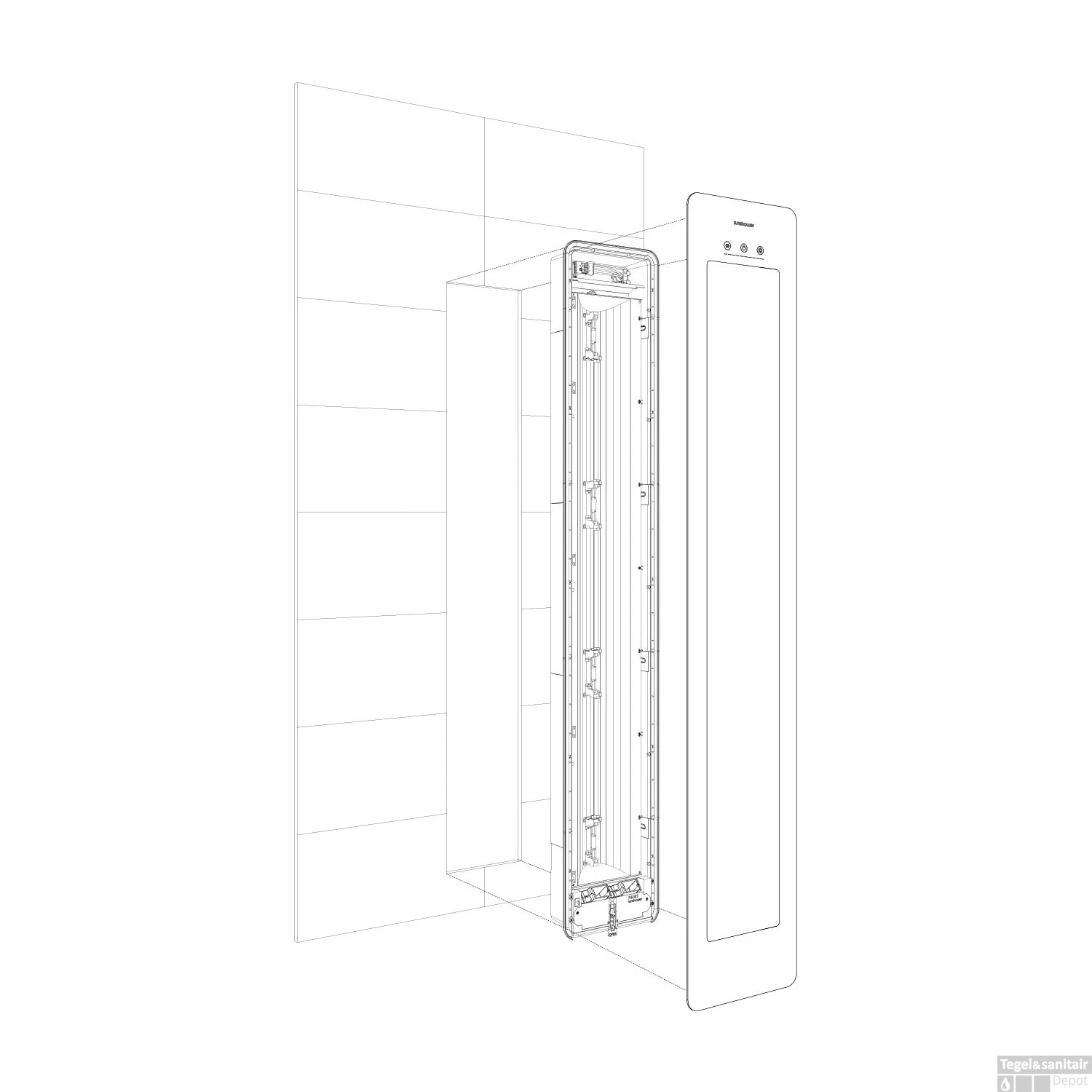 Sunshower Plus M Round Infrarood En UV-licht 140x33 Cm Inbouw - Opbouw Vlak Of Hoek Organic Grey - Afbeelding 6
