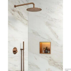 BWS Inbouwnis | Lucio | Met LED Verlichting | 30x30x7cm | Mat Rose Goud -Sealkin Badkamermeubilair Winkel inbouwnis met led verlichting boss wessing lucio 30x30cm mat rose goud 2