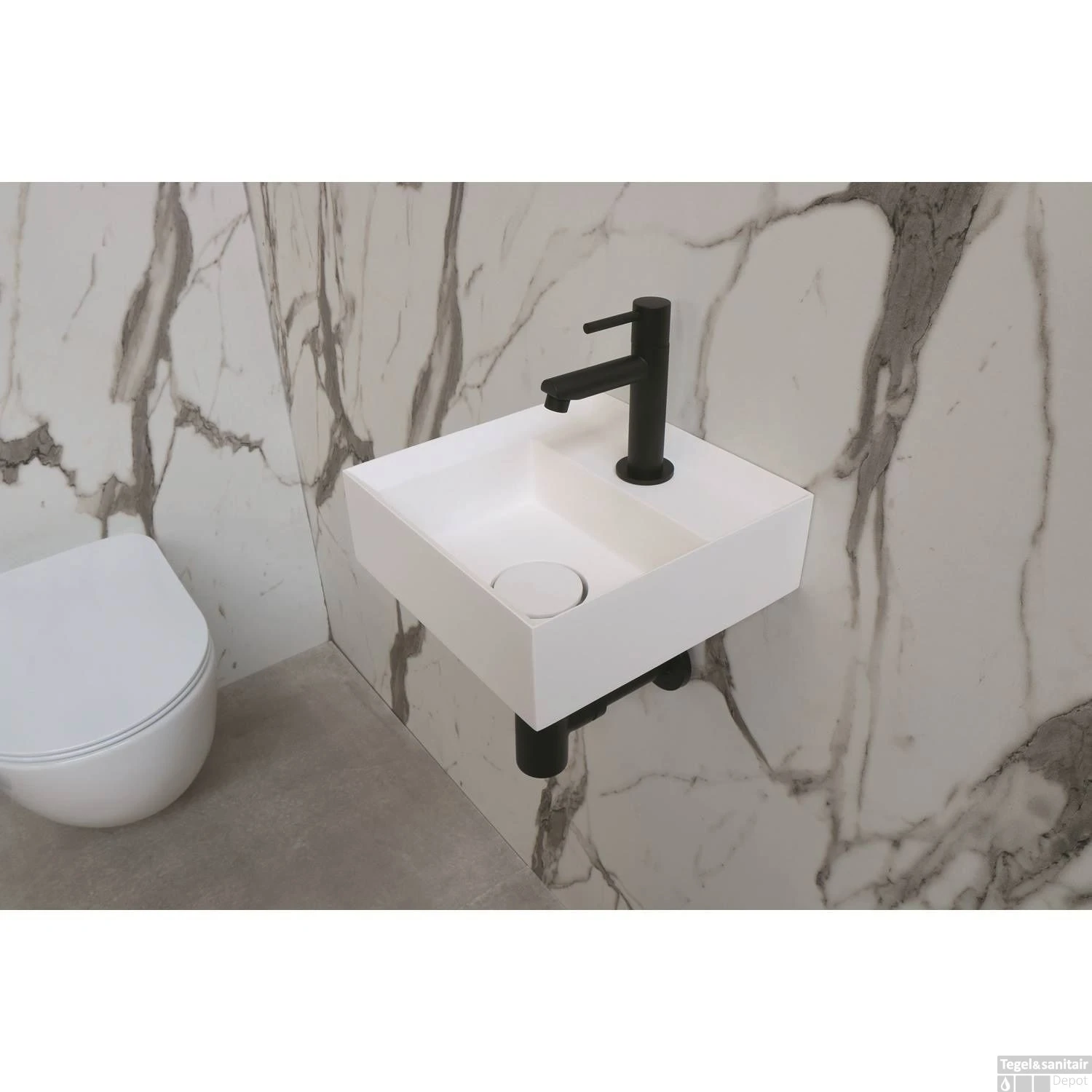 INK Fontein Vice Polystone Met Kraangat Incl Verzonken Open Plug 27x27x9 Cm Glans Wit - Afbeelding 3