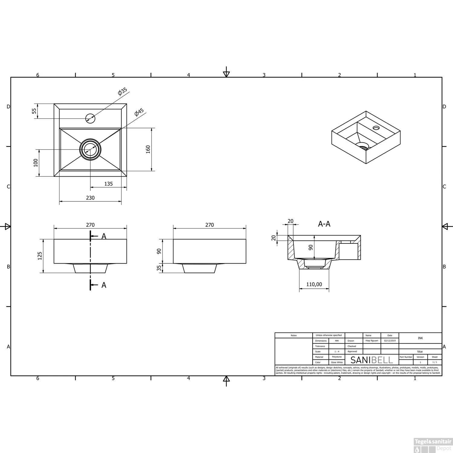 INK Fontein Vice Polystone Met Kraangat Incl Verzonken Open Plug 27x27x9 Cm Glans Wit - Afbeelding 8
