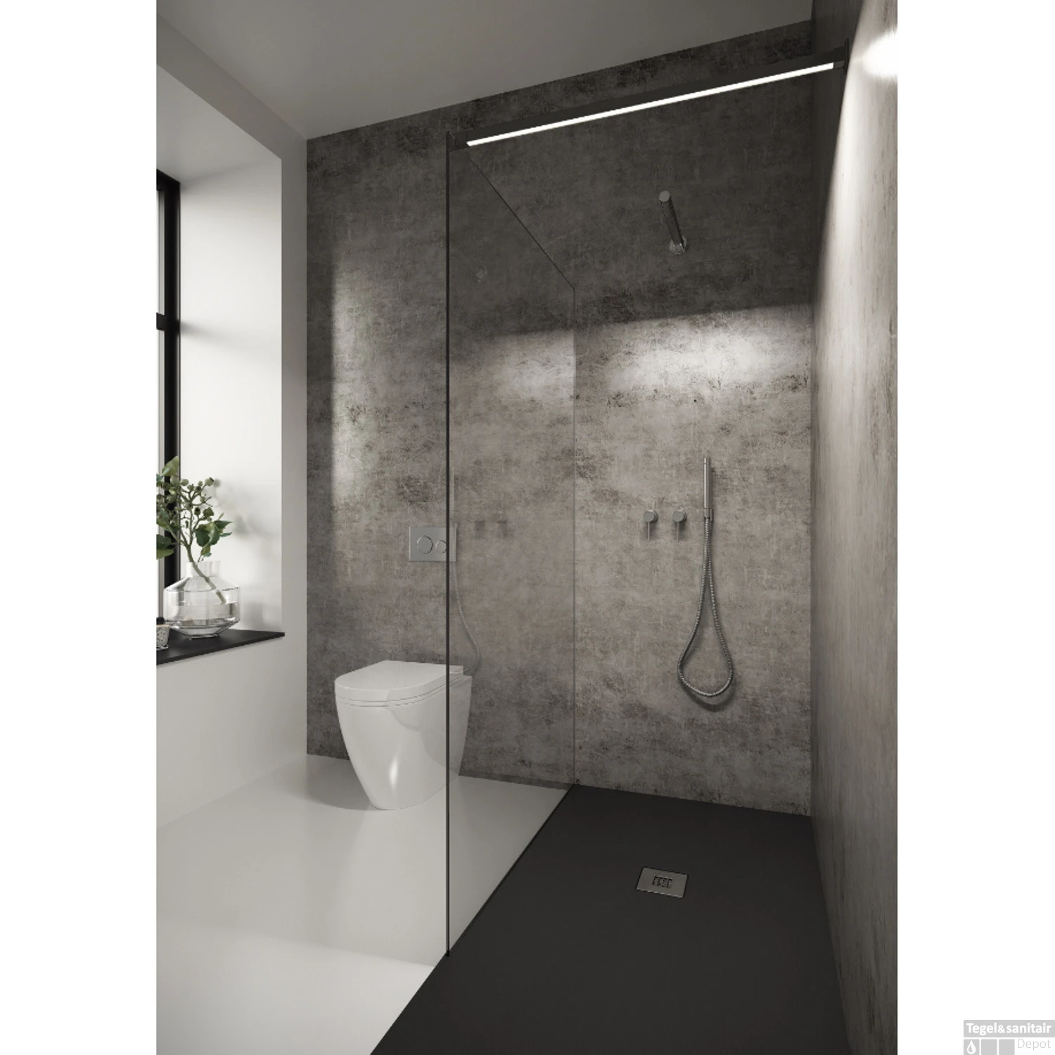 Inloopdouche Bellezza Bagno StabiLight 80x195cm 8 Mm Helder Glas Antikalk Inclusief Stabilisatiestang Met Verlichting Mat Zwart