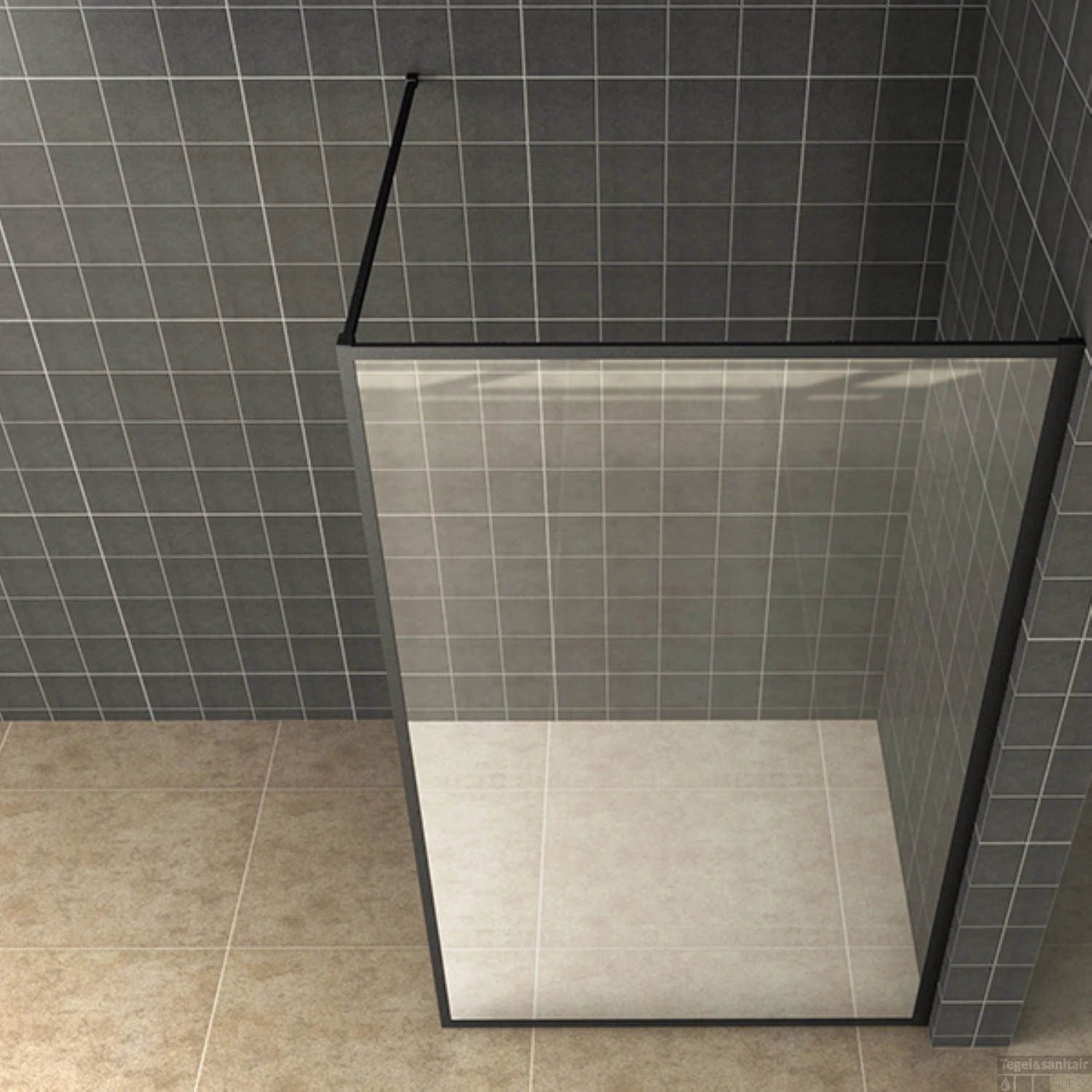 Inloopdouche Boss & Wessing Vidrios 110x200 Cm 10 Mm Met Stabilisatiestang NANO Mat Zwart