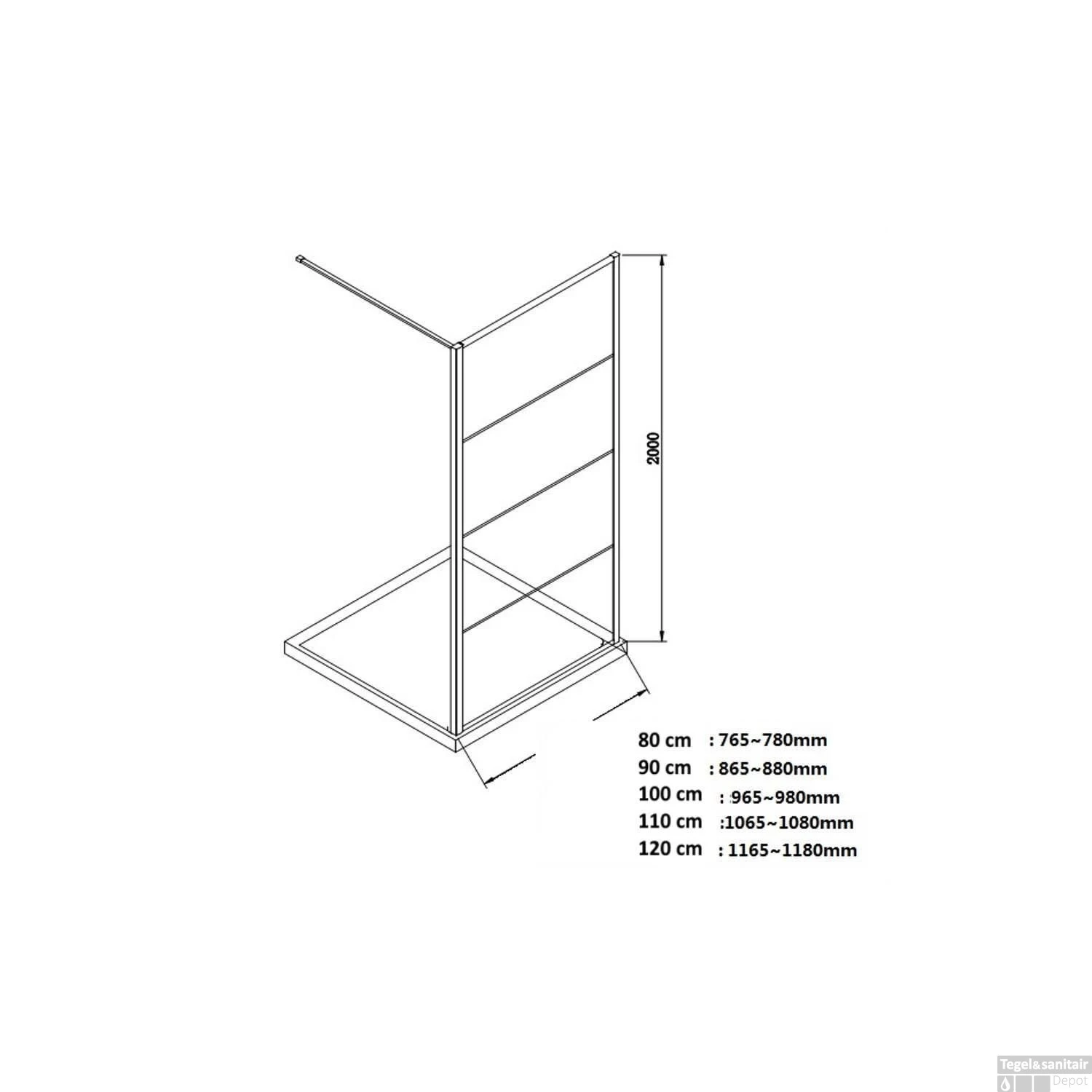 BWS Inloopdouche Frame 90x200 Cm 8mm NANO Glas Mat Zwart Raster 6 BWS Inloopdouche Frame 90x200 Cm 8mm NANO Glas Mat Zwart Raster - Afbeelding 4