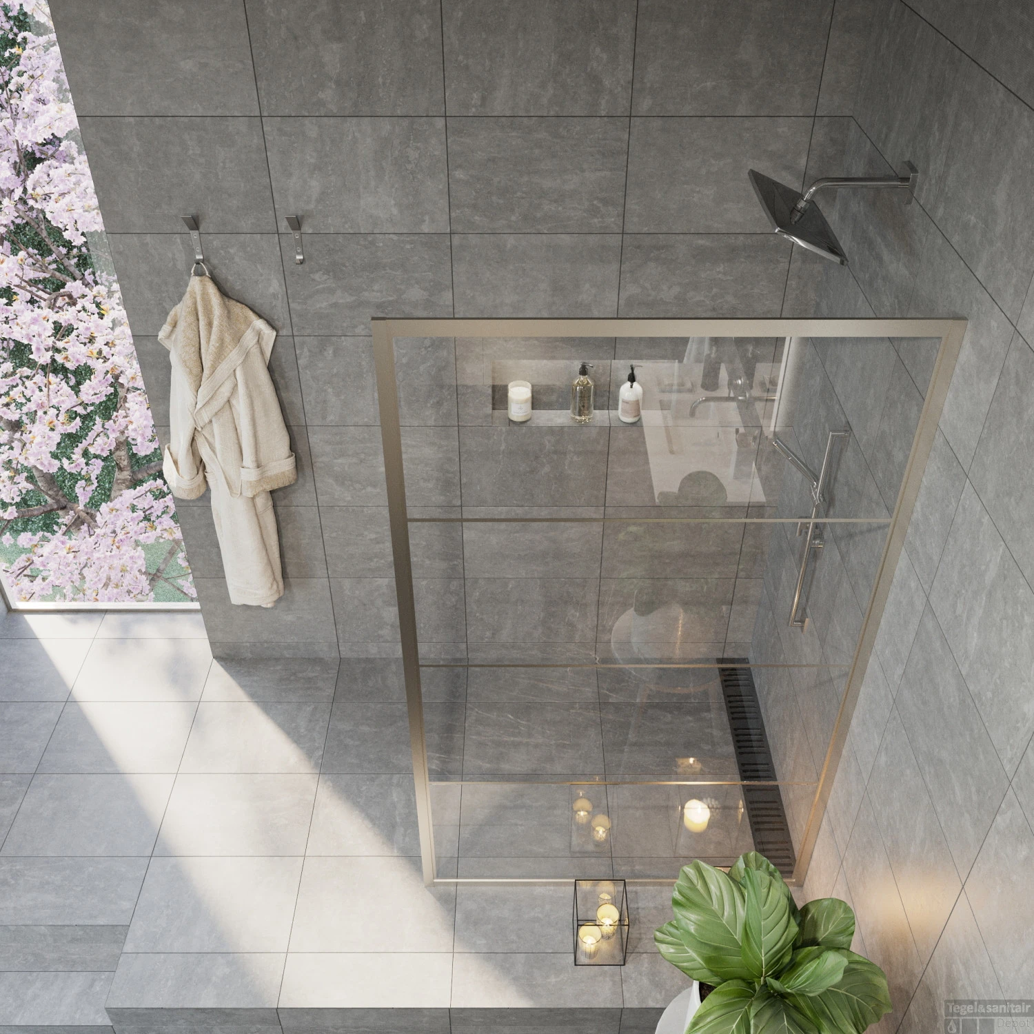 Inloopdouche BWS Frame 100x200 Cm 8mm NANO Glas Met Raster Geborsteld RVS 4 Inloopdouche BWS Frame 100x200 Cm 8mm NANO Glas Met Raster Geborsteld RVS - Afbeelding 2