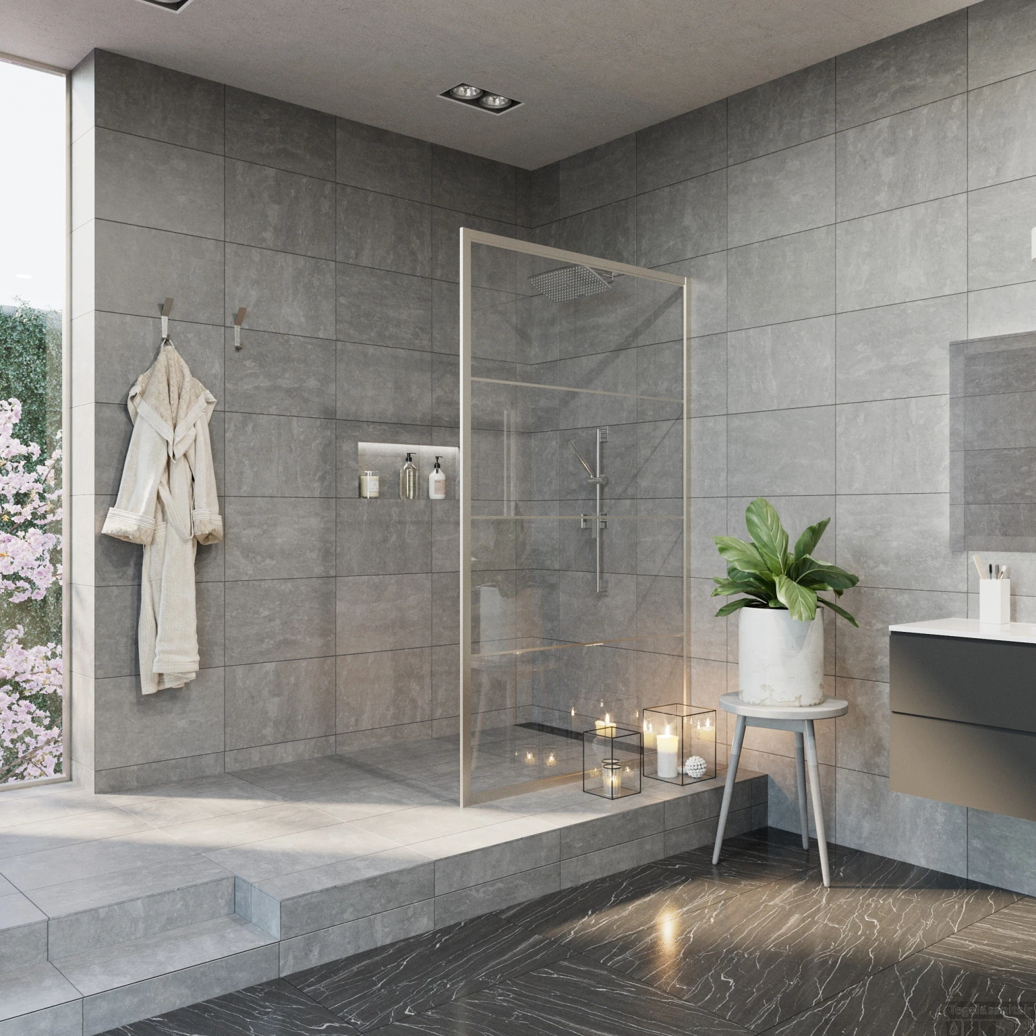 Inloopdouche BWS Frame 100x200 Cm 8mm NANO Glas Met Raster Geborsteld RVS 3 Inloopdouche BWS Frame 100x200 Cm 8mm NANO Glas Met Raster Geborsteld RVS