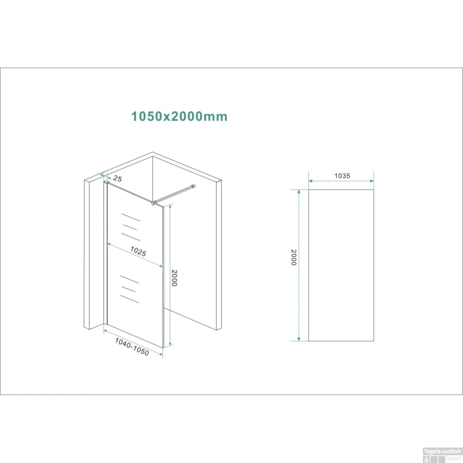 BWS Inloopdouche Pro Line Helder Glas 105x200 Mat Wit Profiel En Stabilisatiestang 6 BWS Inloopdouche Pro Line Helder Glas 105x200 Mat Wit Profiel En Stabilisatiestang - Afbeelding 4