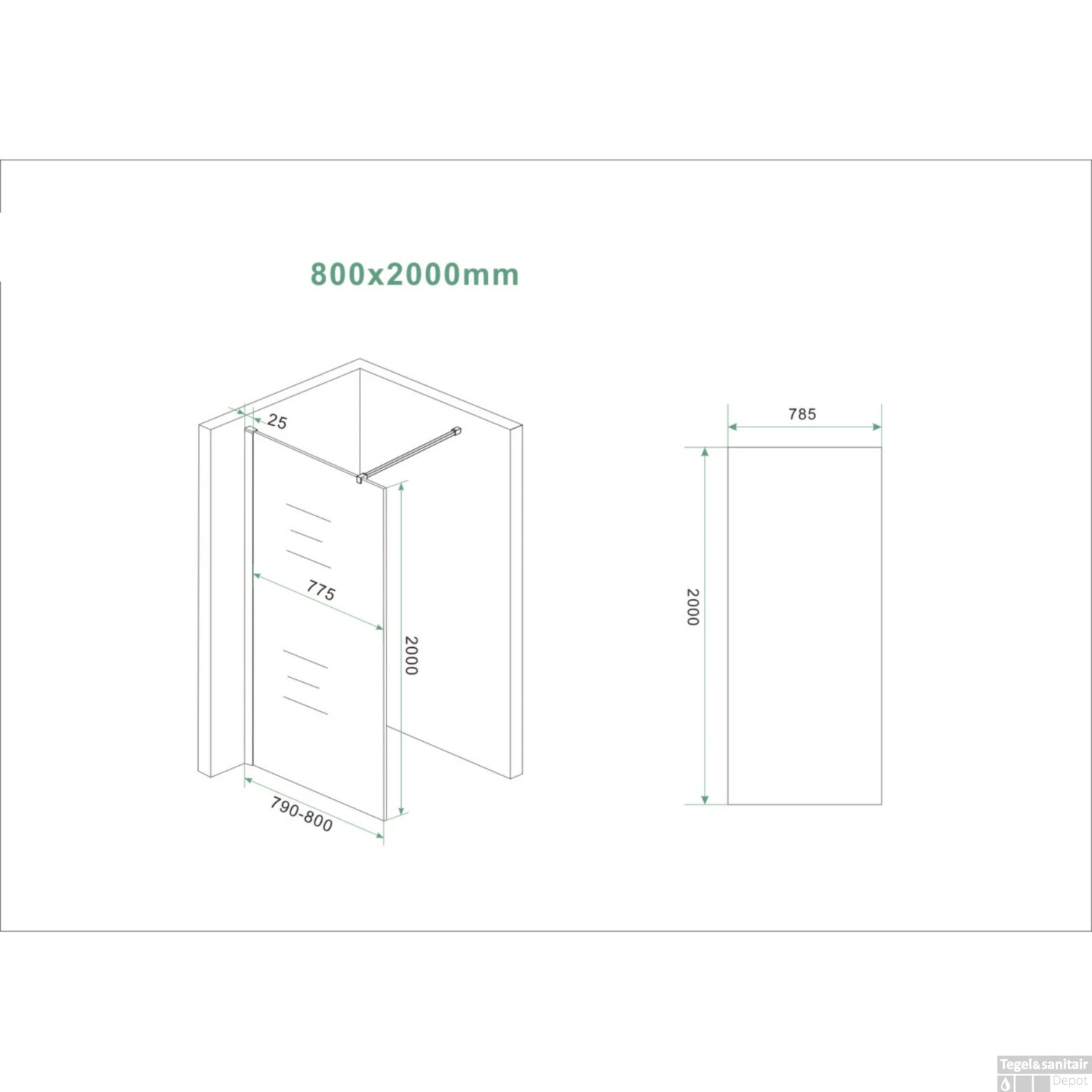 BWS Inloopdouche Pro Line Middenband 80x200 Chroom Profiel En Stabilisatiestang 7 BWS Inloopdouche Pro Line Middenband 80x200 Chroom Profiel En Stabilisatiestang - Afbeelding 5
