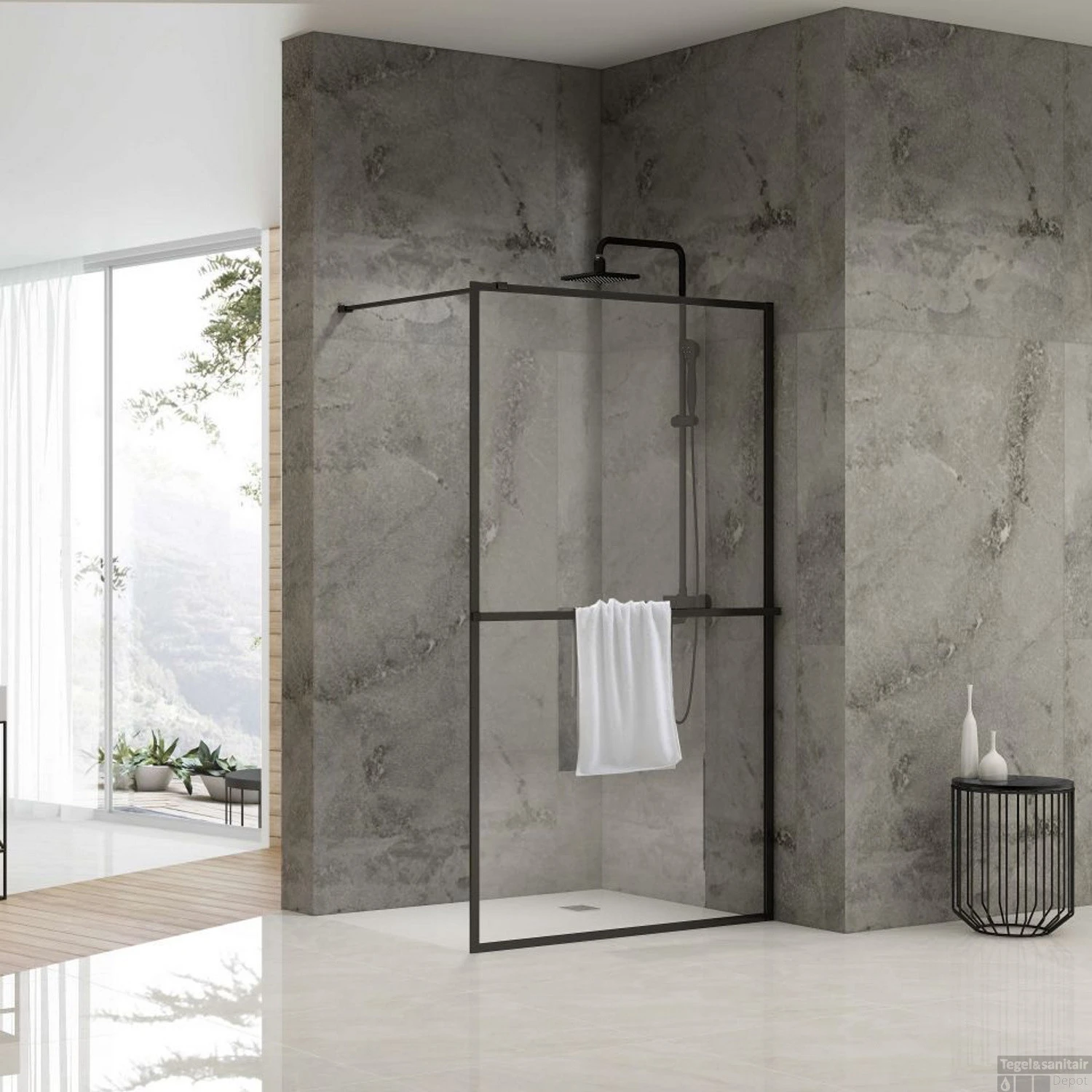 Inloopdouche Van Rijn ST04 Met Handdoekstang 90x200 Cm 8 Mm Helder Glas Zwart 3 Inloopdouche Van Rijn ST04 Met Handdoekstang 90x200 Cm 8 Mm Helder Glas Zwart