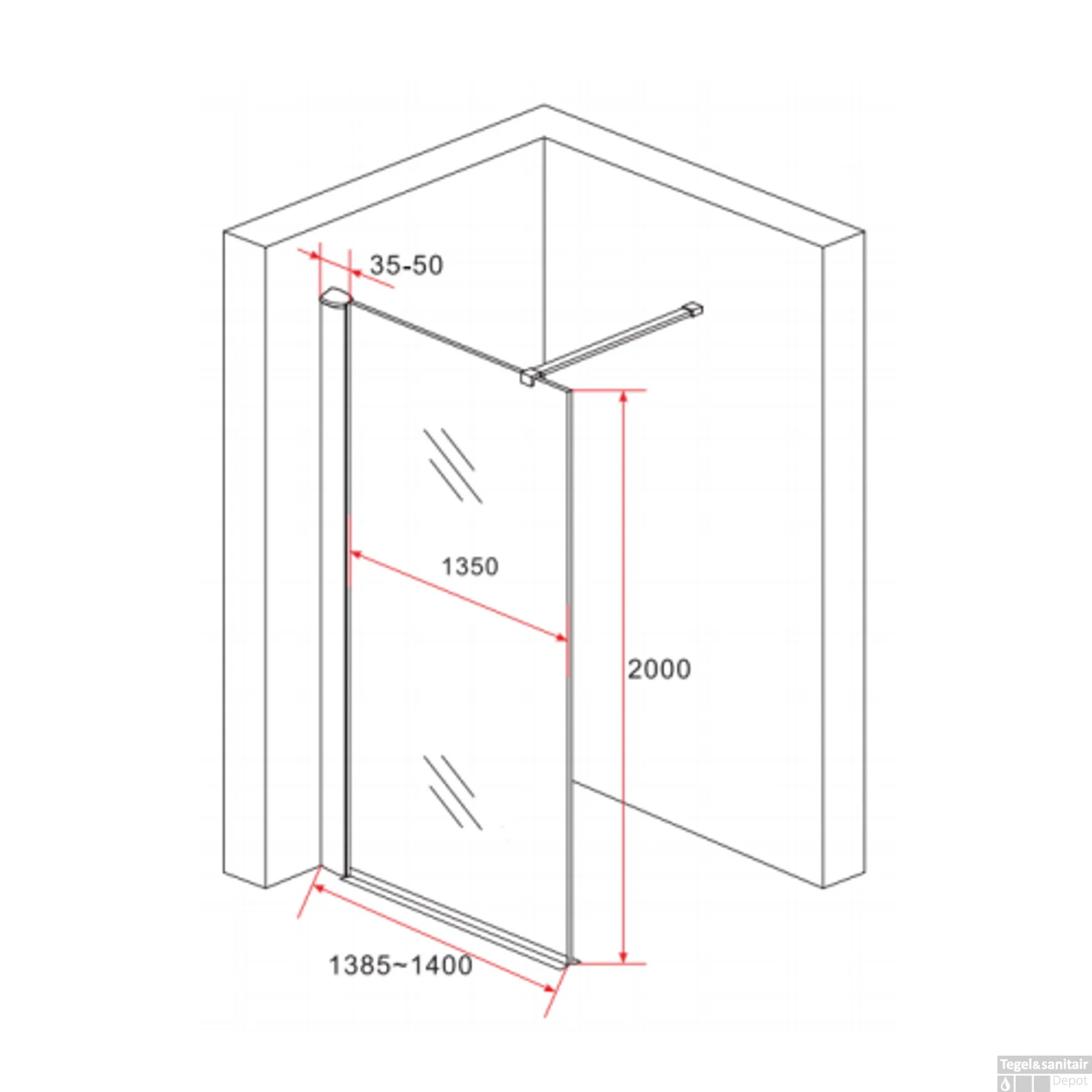 BWS Douchewand 8mm 140x200cm | Rookglas | Nano Coating | Inloopdouche 4 BWS Douchewand 8mm 140x200cm | Rookglas | Nano Coating | Inloopdouche - Afbeelding 2