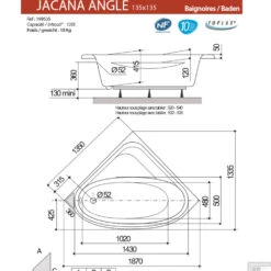 Hoekbad Allibert Jacana 135x135 Cm -Sealkin Badkamermeubilair Winkel jacana angle 135x135 tech 1