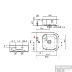 Keramische Wastafel Scarabeo Next 41x50cm Wit -Sealkin Badkamermeubilair Winkel keramische wastafel scarabeo next 41x50cm wit lijntekening