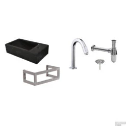 FonteinPack Recto Natuursteen Rechts Met MontageFrame 40x22x10 Cm Chroom (Keuze Uit 20 Kranen) -Sealkin Badkamermeubilair Winkel koh39.3501setchroomframe 1