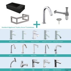 FonteinPack Recto Natuursteen Rechts Met MontageFrame 40x22x10 Cm Chroom (Keuze Uit 20 Kranen)