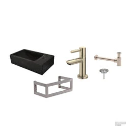 FonteinPack Recto Natuursteen Rechts Met MontageFrame 40x22x10 Cm RVS (Keuze Uit 8 Kranen) -Sealkin Badkamermeubilair Winkel koh39.3501setrvsframe 1