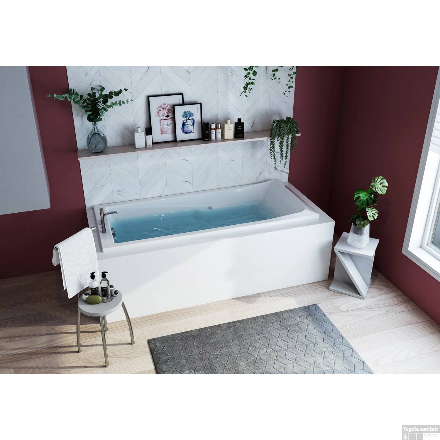 Ligbad Allibert Aero Confort Rechthoekig Bad 170x70x52 Cm Incl. Afvoerdeksel En Poten - Afbeelding 4