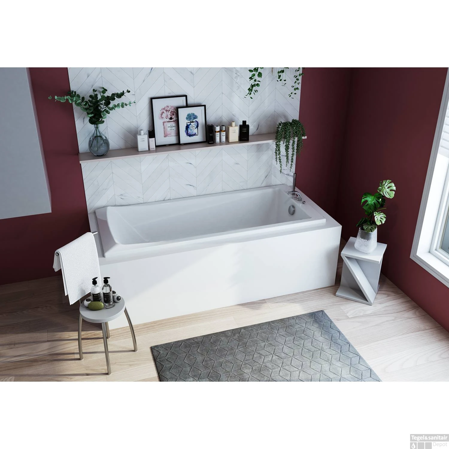 Ligbad Allibert Aero Rechthoekig Bad 170x75x52 Cm Incl. Afvoerdeksel En Poten - Afbeelding 3