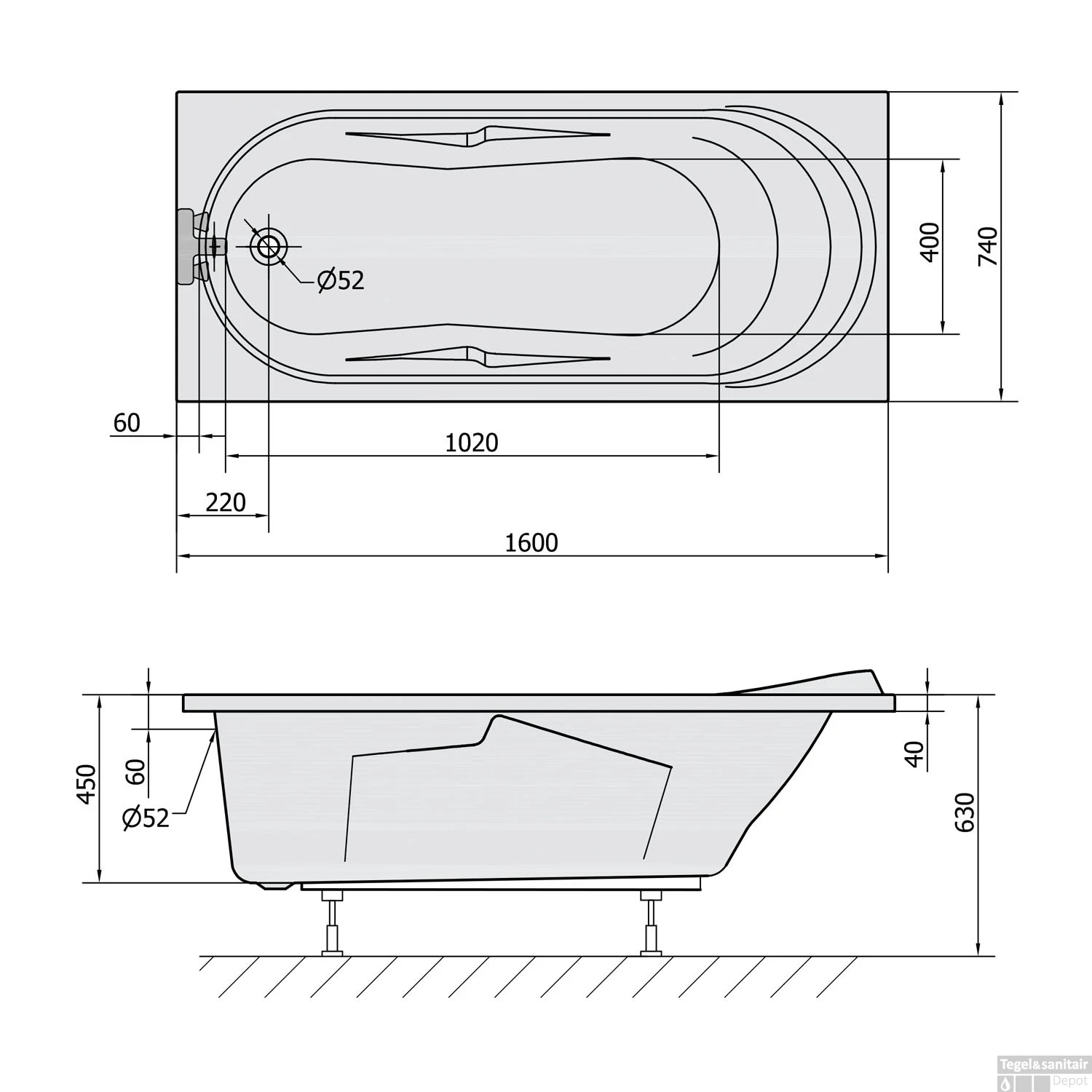 Ligbad Polysan Adriana 160x74x45 Cm Acryl Wit 7 Ligbad Polysan Adriana 160x74x45 Cm Acryl Wit - Afbeelding 5