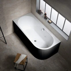 Ligbad Polysan Astra 160x75x60 Cm Asymmetrisch Links Zwart Wit -Sealkin Badkamermeubilair Winkel ligbad polysan astra 160x75x60 cm asymmetrisch links zwart wit sph33611mb 1