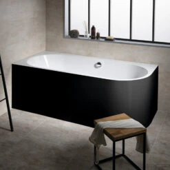 Ligbad Polysan Astra 160x75x60 Cm Asymmetrisch Links Zwart Wit