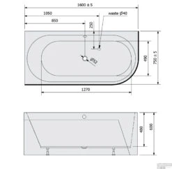 Ligbad Polysan Astra 160x75x60 Cm Asymmetrisch Links Zwart Wit -Sealkin Badkamermeubilair Winkel ligbad polysan astra 160x75x60 cm asymmetrisch links zwart wit sph33611mb tech