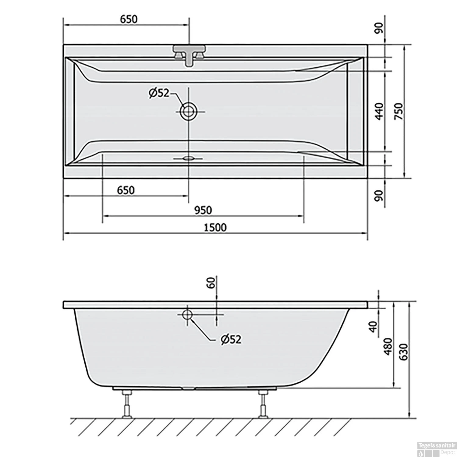 Ligbad Polysan Cleo Inbouw 150x75x48 Cm Wit 8 Ligbad Polysan Cleo Inbouw 150x75x48 Cm Wit - Afbeelding 6