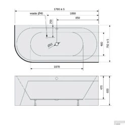 Ligbad Polysan Viva 170x75x60 Cm Asymmetrisch Rechts Zwart / Wit -Sealkin Badkamermeubilair Winkel ligbad polysan viva 170x75x60 cm asymmetrisch rechts zwart wit sph78119mb tech