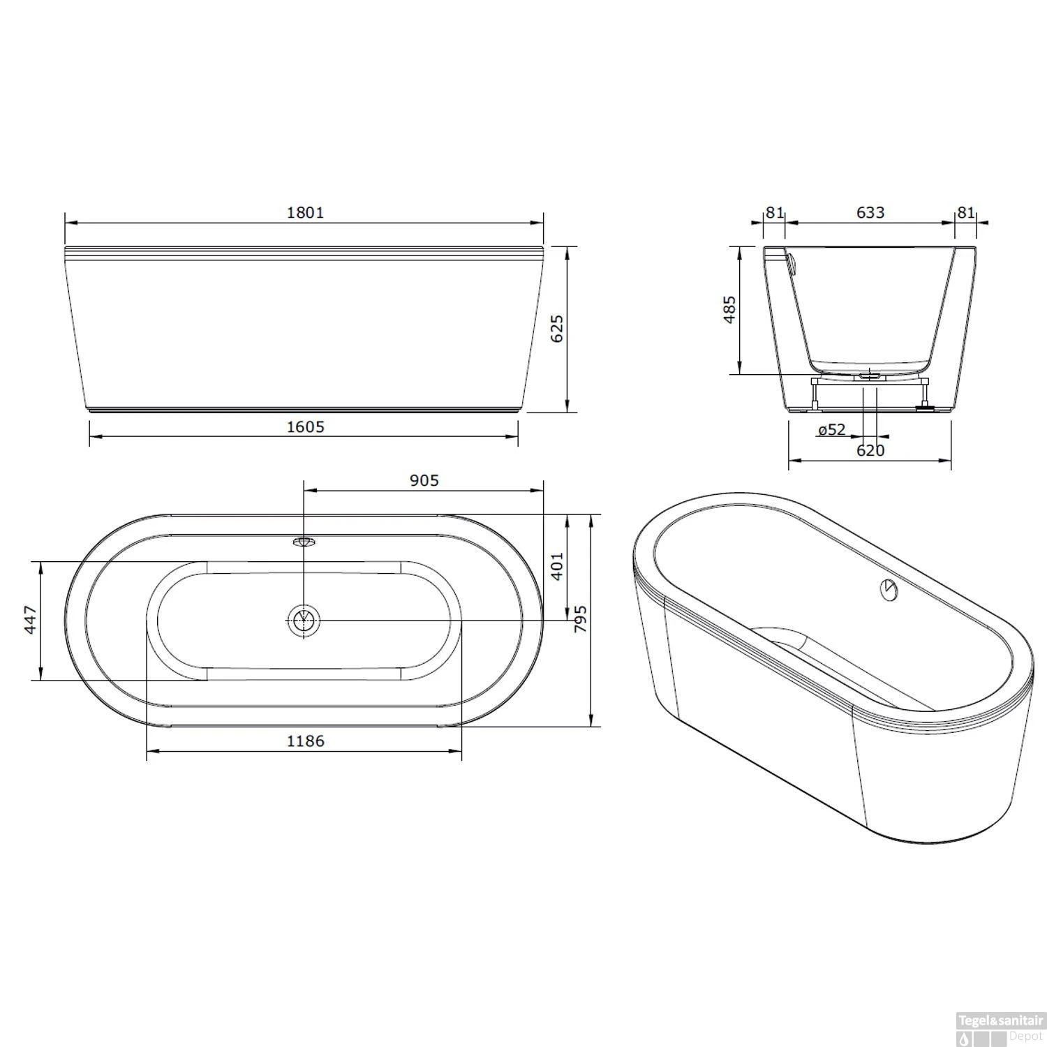 Ligbad Sanindusa Urb.y Vrijstaand 180x80 Cm Wit 8 Ligbad Sanindusa Urb.y Vrijstaand 180x80 Cm Wit - Afbeelding 6