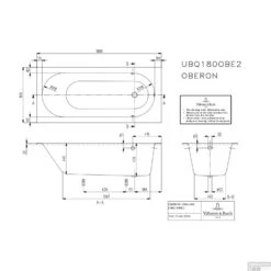 Ligbad Villeroy & Boch Oberon Quaryl 180x80 CM Met Poten Wit Alpin -Sealkin Badkamermeubilair Winkel ligbad villeroy boch oberon quaryl 180x80 cm met poten wit alpin tech