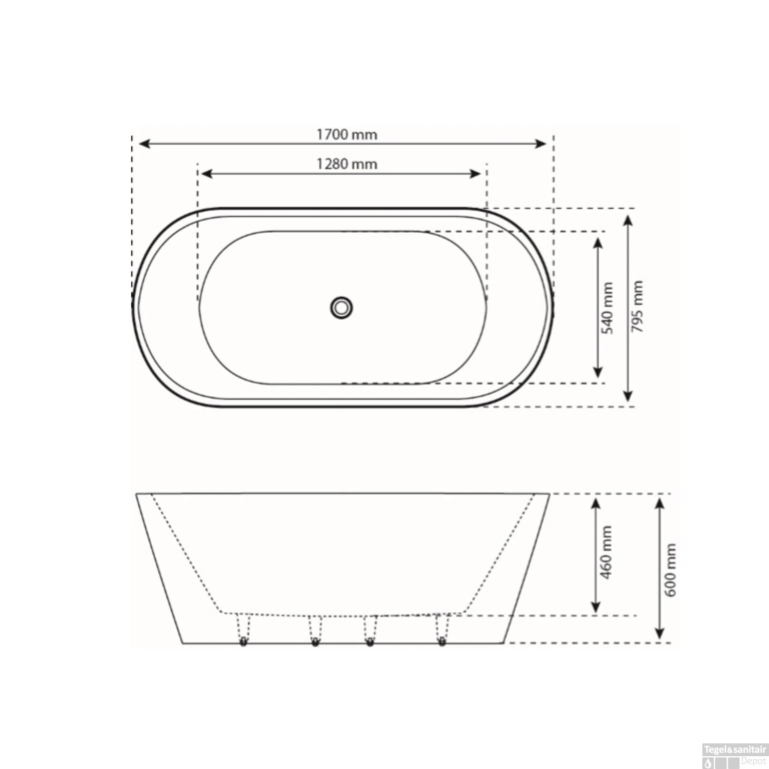 Ligbad Vrijstaand Boss & Wessing 170x80x59 Cm Inclusief Overloop Wit 6 Ligbad Vrijstaand Boss & Wessing 170x80x59 Cm Inclusief Overloop Wit - Afbeelding 4