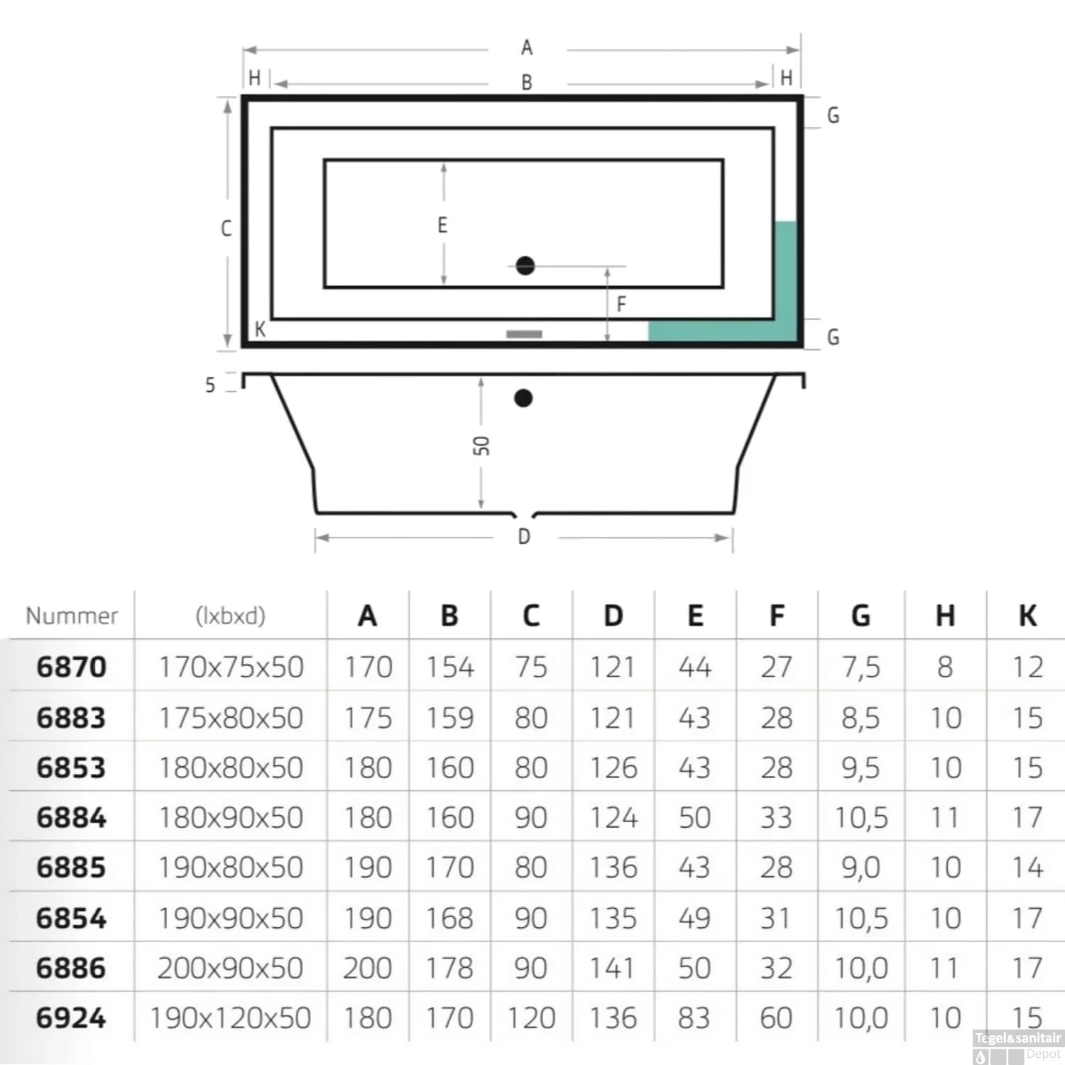 Ligbad Xenz Society 190x80x50 Cm Inbouw Acryl Gebroken Wit 5 Ligbad Xenz Society 190x80x50 Cm Inbouw Acryl Gebroken Wit - Afbeelding 3