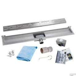 RVS Douchegoot Muurflens Met Uitneembaar Sifon 70x7cm 6,7cm Diep STANDAARD ROOSTER -Sealkin Badkamermeubilair Winkel muur design rooster 70cm shop