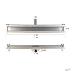 Mat Zwarte RVS Douchegoot Muurflens Met Uitneembaar Sifon 80x7cm 6,7cm Diep Mat Zwart -Sealkin Badkamermeubilair Winkel muur design rooster 80cm tech 1