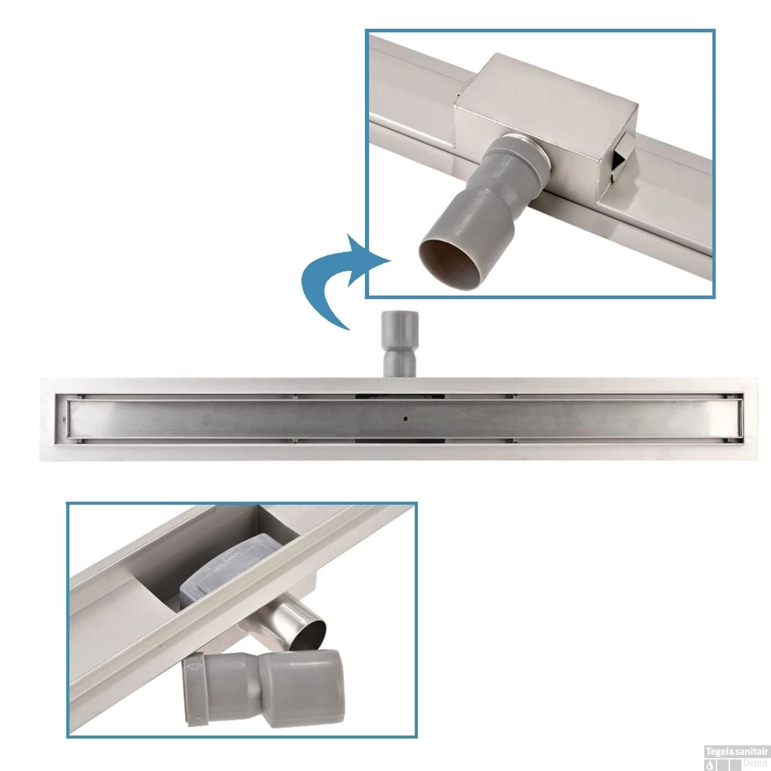 RVS Douchegoot Muurflens Met Uitneembaar Sifon 70x7cm 6,7cm Diep TEGEL ROOSTER 4 RVS Douchegoot Muurflens Met Uitneembaar Sifon 70x7cm 6,7cm Diep TEGEL ROOSTER - Afbeelding 2