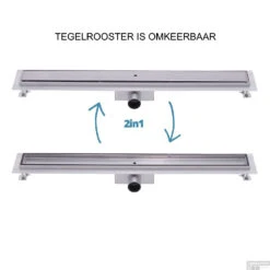 RVS Douchegoot Muurflens Met Uitneembaar Sifon 70x7cm 6,7cm Diep TEGEL ROOSTER 16 RVS Douchegoot Muurflens Met Uitneembaar Sifon 70x7cm 6,7cm Diep TEGEL ROOSTER -Sealkin Badkamermeubilair Winkel muur tegel rooster 70cm 6