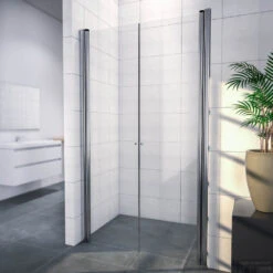 Wiesbaden Douchedeur | 2 Pendeldeuren | 80x200cm | 6mm NANO Coating Glas | Chroom | Nisdeur