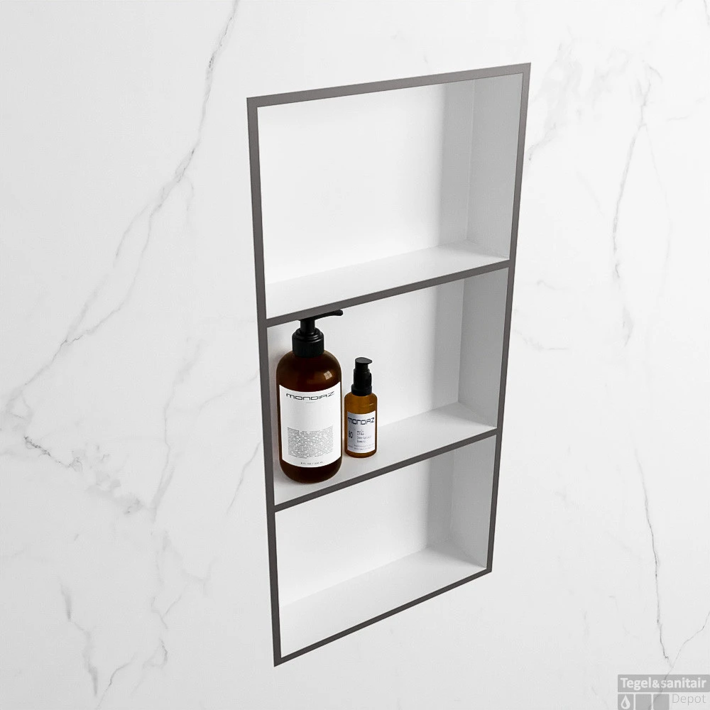 MONDIAZ EASY Nis 59,5x29,5cm In Solid Surface Kleur DarkGrey | Talc. 3 Vakken Geschikt Voor In- Of Opbouw 5 MONDIAZ EASY Nis 59,5x29,5cm In Solid Surface Kleur DarkGrey | Talc. 3 Vakken Geschikt Voor In- Of Opbouw - Afbeelding 3