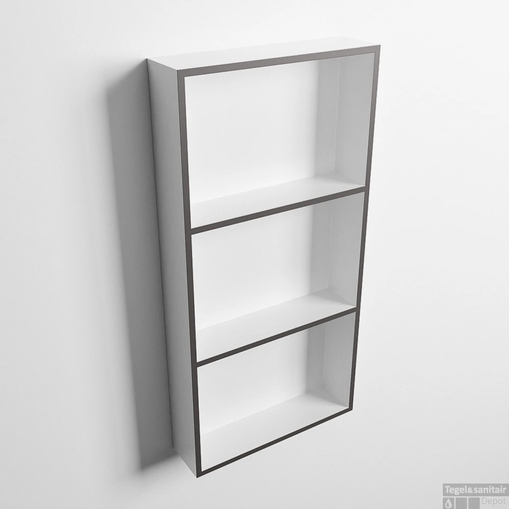 MONDIAZ EASY Nis 59,5x29,5cm In Solid Surface Kleur DarkGrey | Talc. 3 Vakken Geschikt Voor In- Of Opbouw 3 MONDIAZ EASY Nis 59,5x29,5cm In Solid Surface Kleur DarkGrey | Talc. 3 Vakken Geschikt Voor In- Of Opbouw