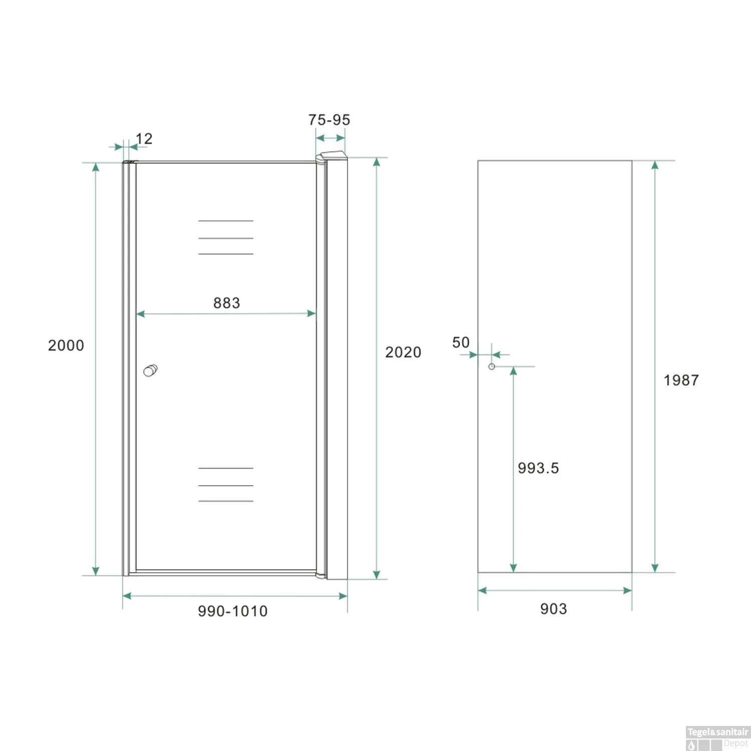 Nisdeur Wiesbaden Met Profiel Rookglas 100x202cm 8mm Nano Coating 4 Nisdeur Wiesbaden Met Profiel Rookglas 100x202cm 8mm Nano Coating - Afbeelding 2