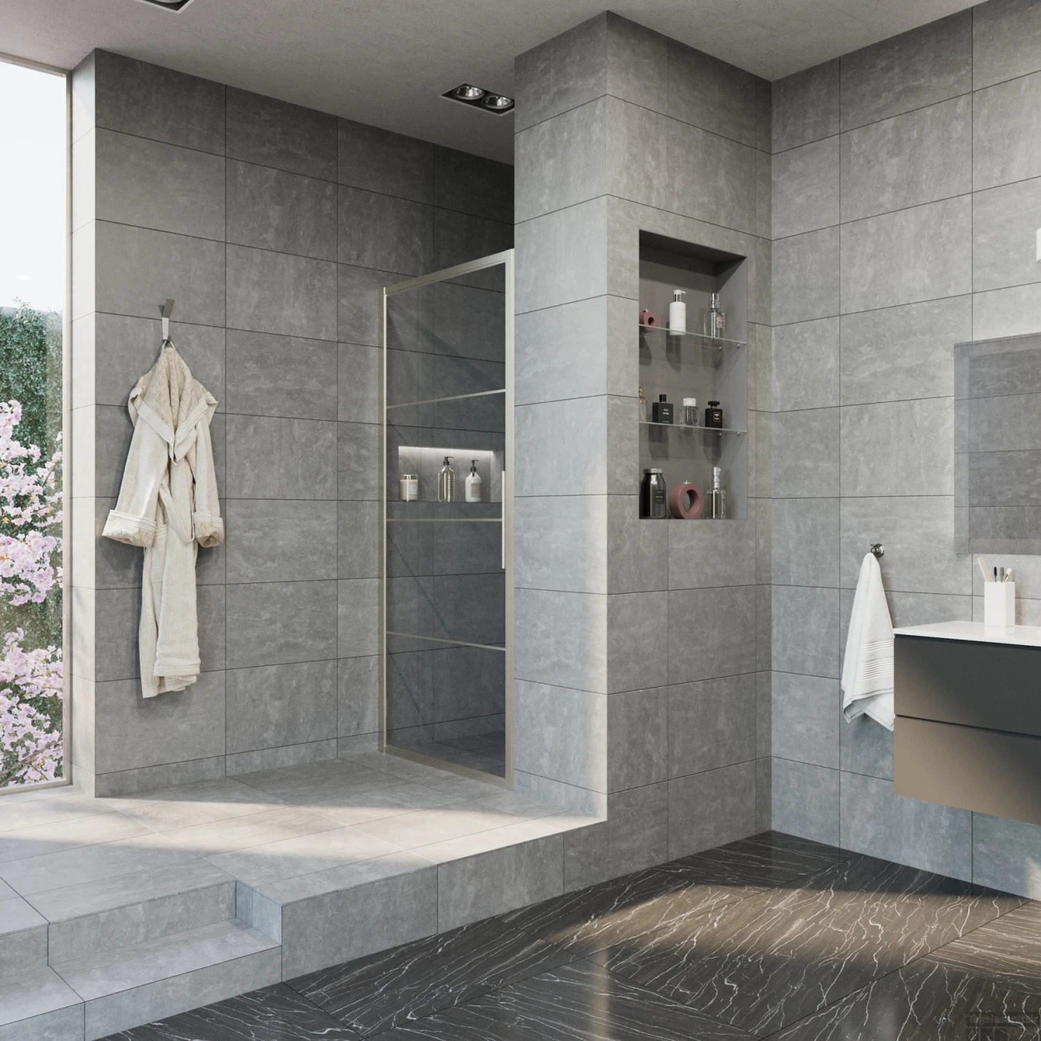 Nisdeur BWS Frame 100x200 Cm 8 Mm NANO Glas Met Raster Geborsteld RVS