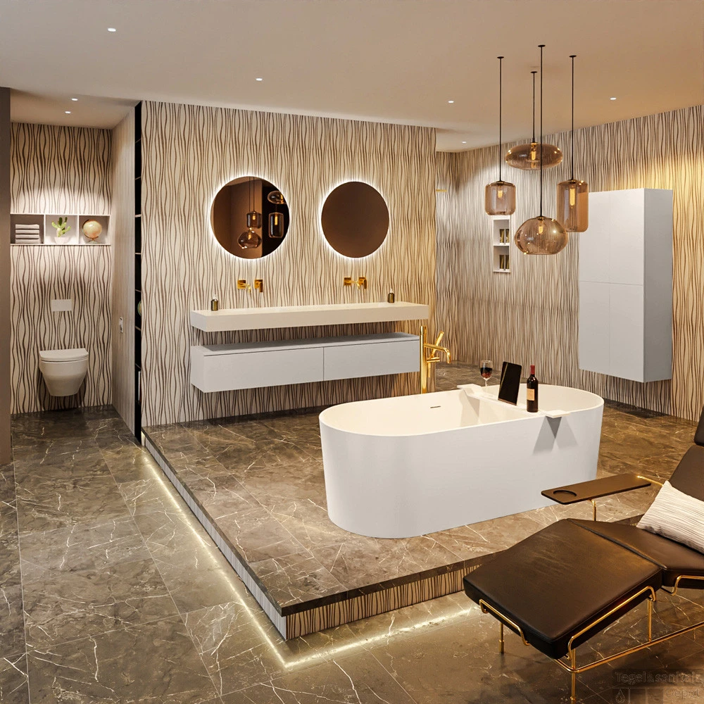 NOBLE Vrijstaand Bad 180x75cm Kleur Linen / Talc 4 NOBLE Vrijstaand Bad 180x75cm Kleur Linen / Talc - Afbeelding 2