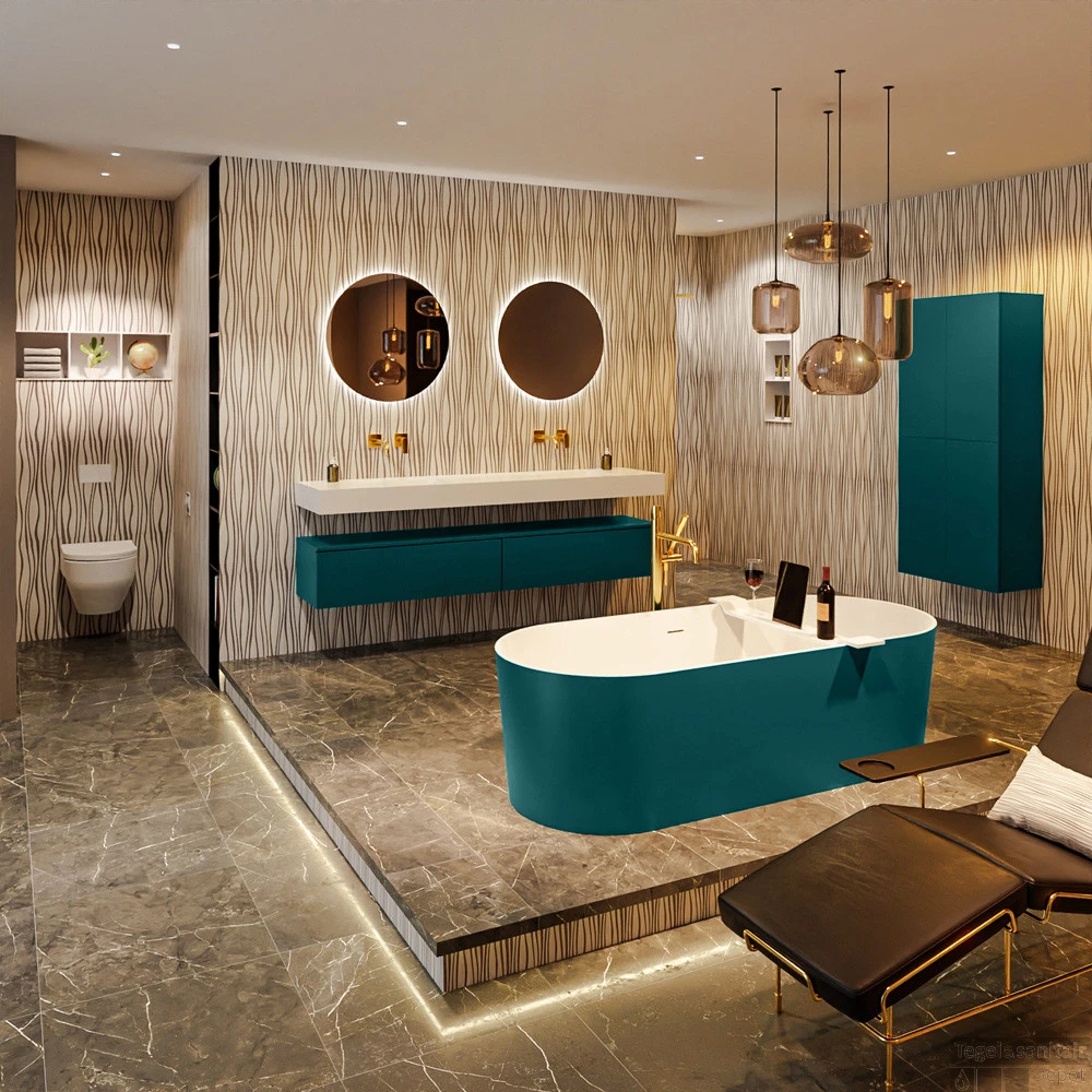 NOBLE Vrijstaand Bad 180x75cm Kleur Smag / Talc 4 NOBLE Vrijstaand Bad 180x75cm Kleur Smag / Talc - Afbeelding 2