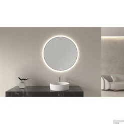 Ronde Spiegel Wiesbaden Novi Met LED, Dimbaar 80 Cm Mat Zwart -Sealkin Badkamermeubilair Winkel novi spiegels zwart sfeer 1 1