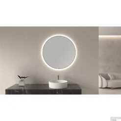 Ronde Spiegel Wiesbaden Novi Met LED, Dimbaar 60 Cm Mat Zwart -Sealkin Badkamermeubilair Winkel novi spiegels zwart sfeer 1 2