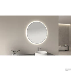 Ronde Spiegel Wiesbaden Novi Met LED, Dimbaar 60 Cm Mat Zwart -Sealkin Badkamermeubilair Winkel novi spiegels zwart sfeer 3 2